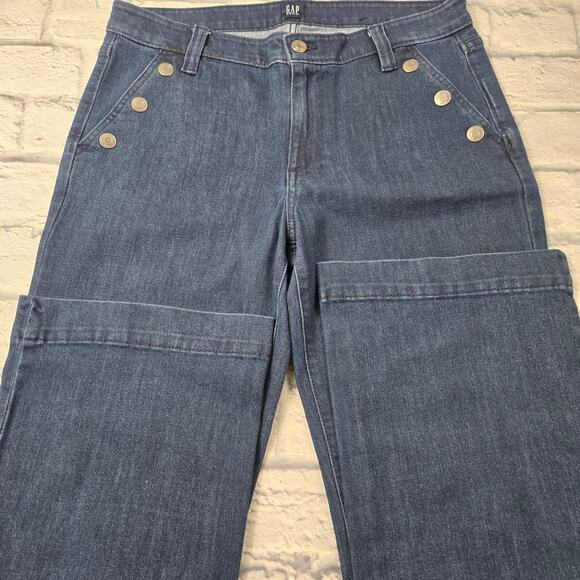 GAP Denim Women's Trouser Jeans Wide Leg Dark Indigo Sailor Snap Pockets Size 30 - Picture 8 of 12